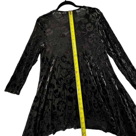 Velvet Floral Burnout Asymmetric Tunic NWT Cut Out Long Sleeve Black Sheer Med - Picture 10 of 10